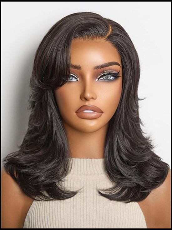 14 Inch Bob Wig Pre Cut Glueless HD Lace Closure Layered Haircut Wavy Human main image 5